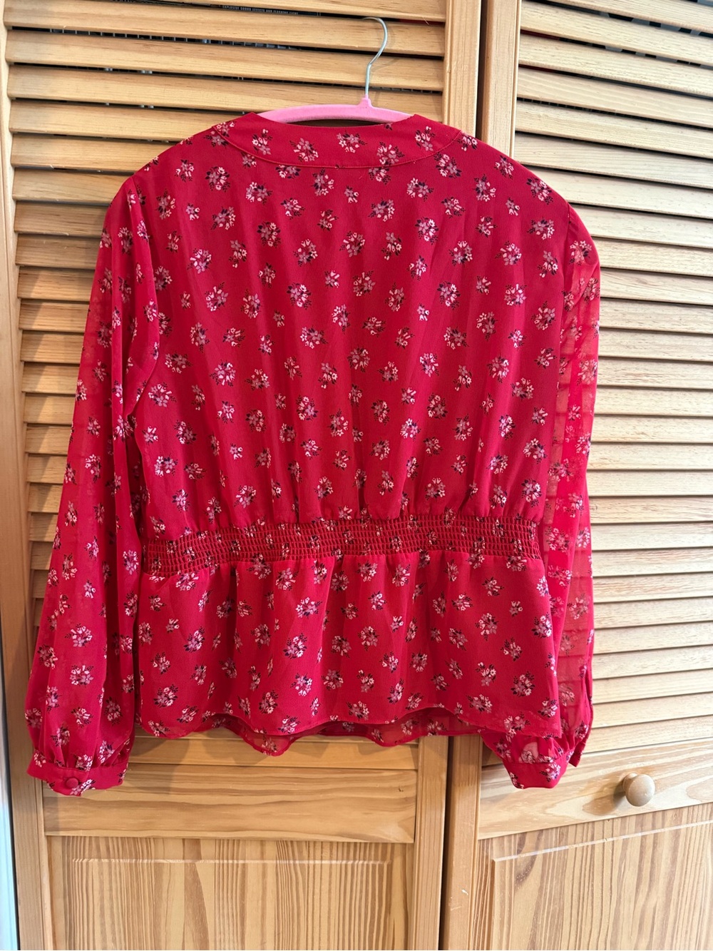Madewelk Women's Red Floral Long-Sleeve Peasant Top